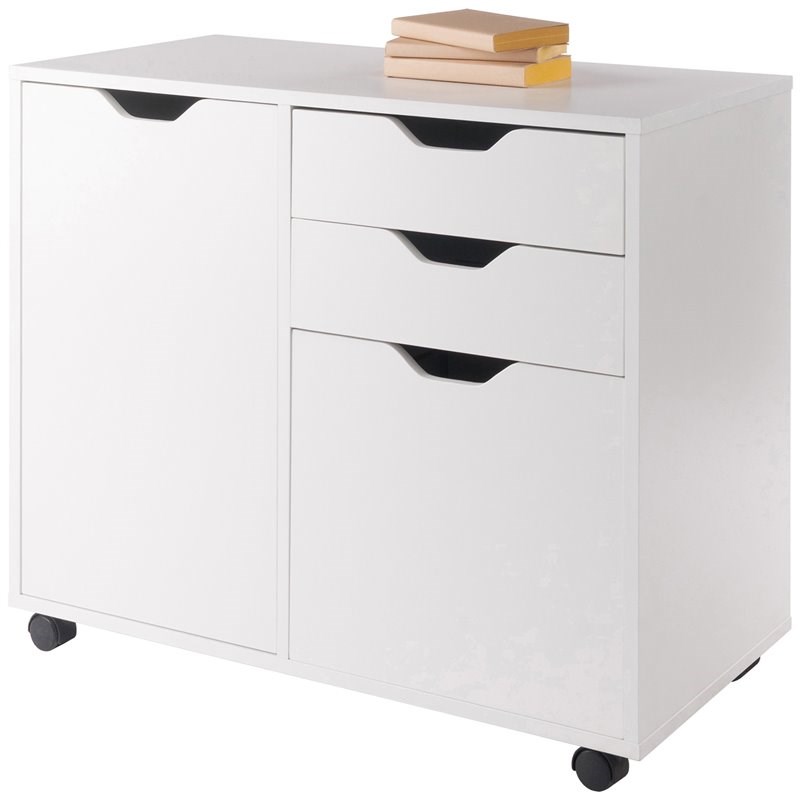 Winsome Halifax 2-Section Contemporary Wood Mobile Storage File Cabinet in White