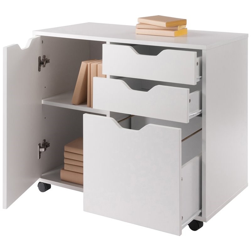 Winsome Halifax 2-Section Contemporary Wood Mobile Storage File Cabinet in White
