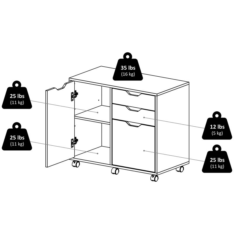 Winsome Halifax 2-Section Contemporary Wood Mobile Storage File Cabinet in White
