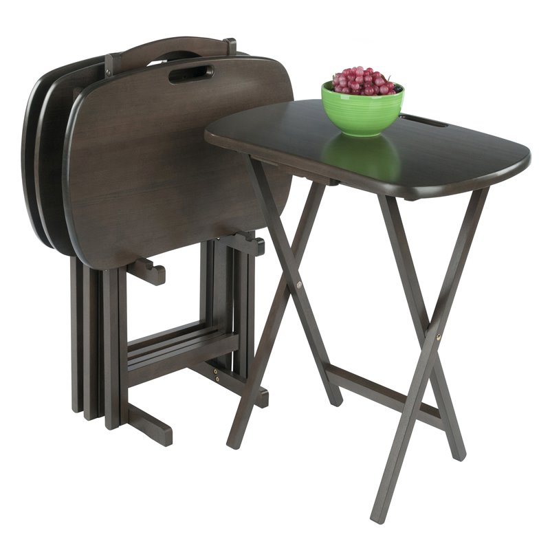 Winsome Lucca 5-Piece Transitional Solid Wood Snack Table Set in Oyster Gray
