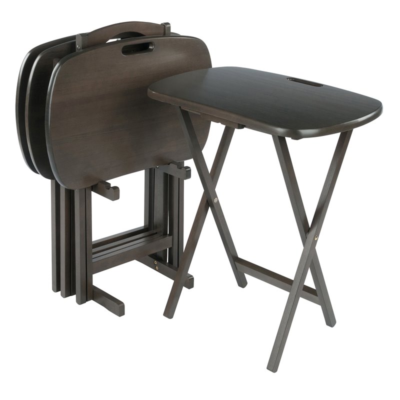 Winsome Lucca 5-Piece Transitional Solid Wood Snack Table Set in Oyster Gray