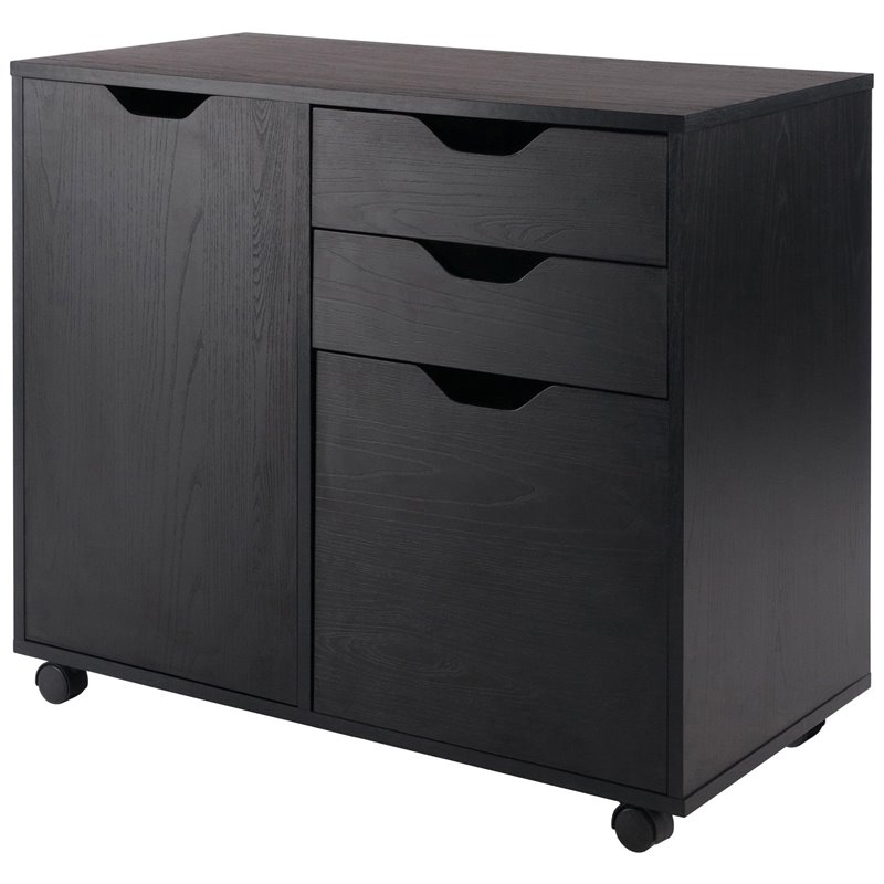 Winsome Halifax 2-Section Contemporary Wood Mobile Storage File Cabinet in Black