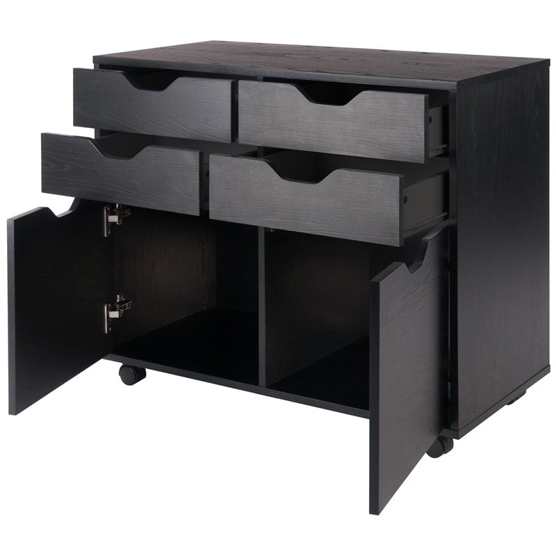 Winsome Halifax 2-Section Mobile Contemporary Wood Storage Cabinet in Black