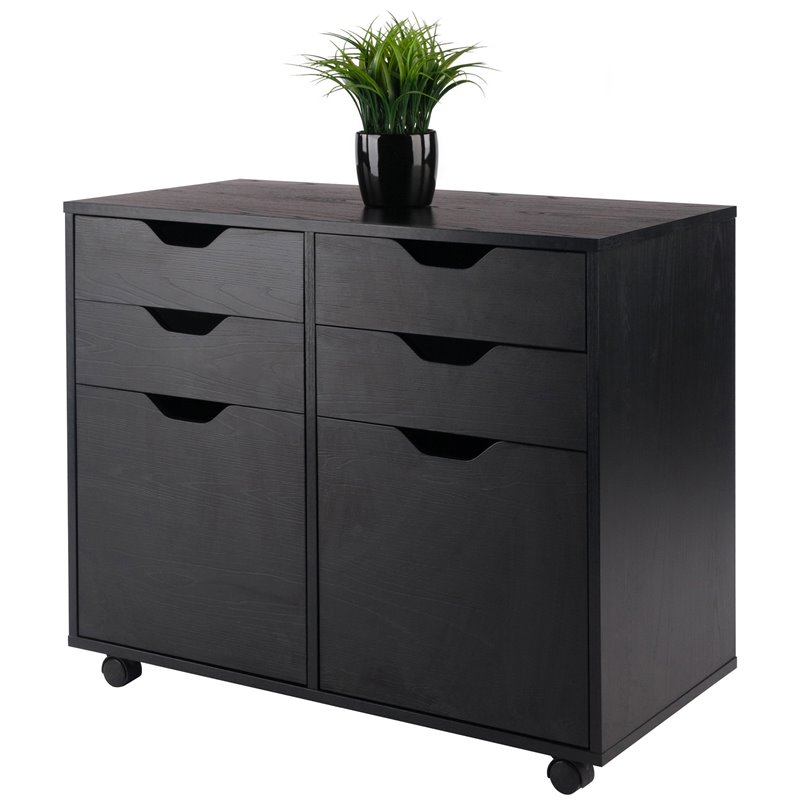 Winsome Halifax 2-Section Mobile Contemporary Wood Storage Cabinet in Black