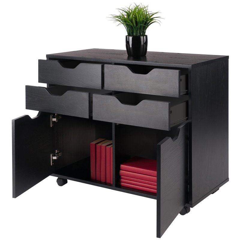 Winsome Halifax 2-Section Mobile Contemporary Wood Storage Cabinet in Black