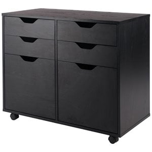 Winsome Halifax 2-Section Mobile Contemporary Wood Storage Cabinet in Black