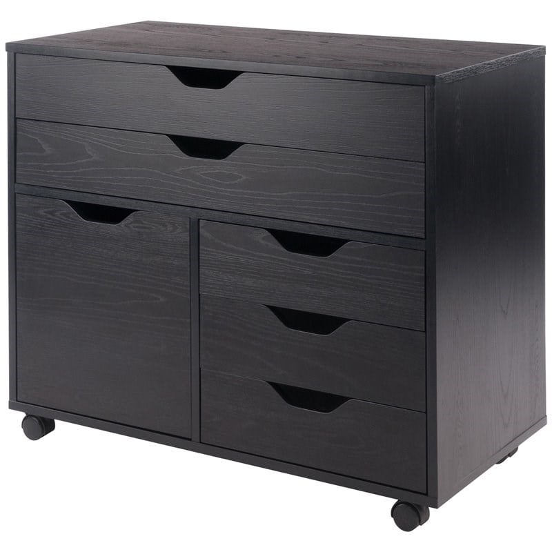 Winsome Halifax 3-Section Mobile Contemporary Wood Storage Cabinet in Black