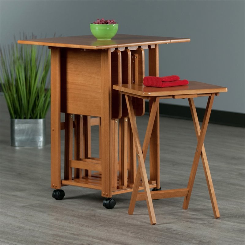 Winsome Sophia 5-Piece Transitional Solid Wood Snack Table Set in Teak