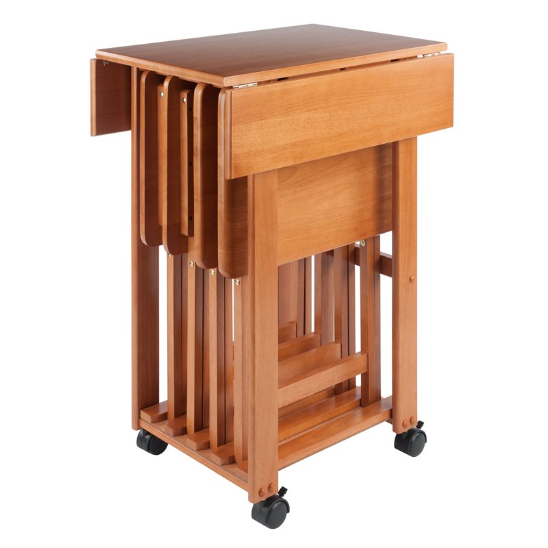 Winsome Sophia 5-Piece Transitional Solid Wood Snack Table Set in Teak