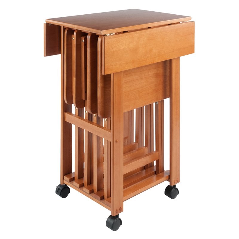 Winsome Sophia 5-Piece Transitional Solid Wood Snack Table Set in Teak