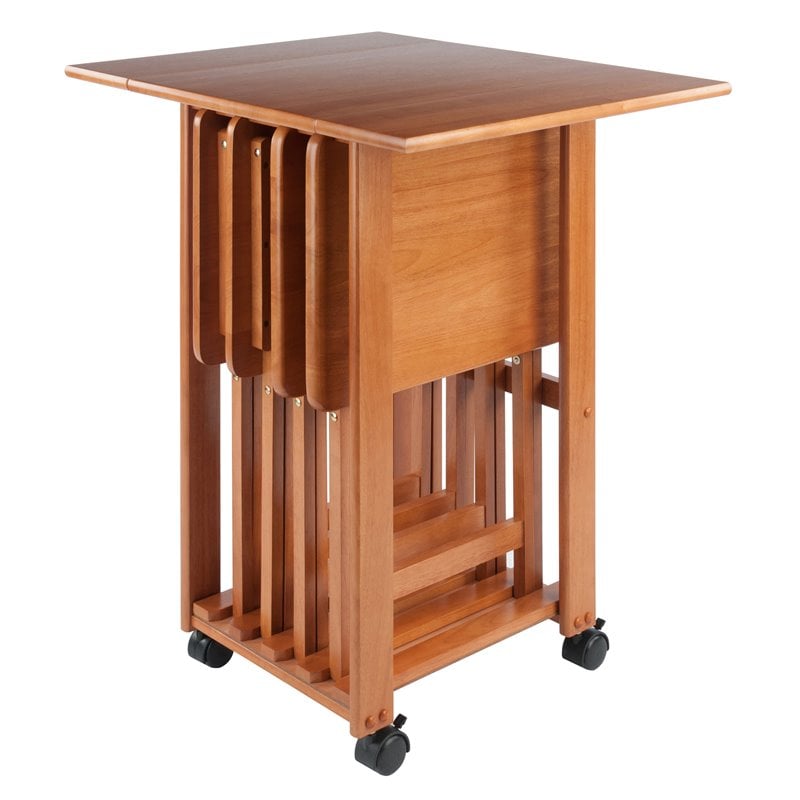 Winsome Sophia 5-Piece Transitional Solid Wood Snack Table Set in Teak