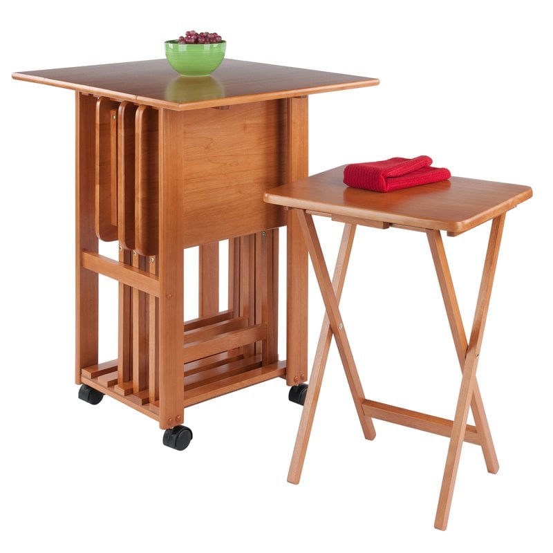 Winsome Sophia 5-Piece Transitional Solid Wood Snack Table Set in Teak