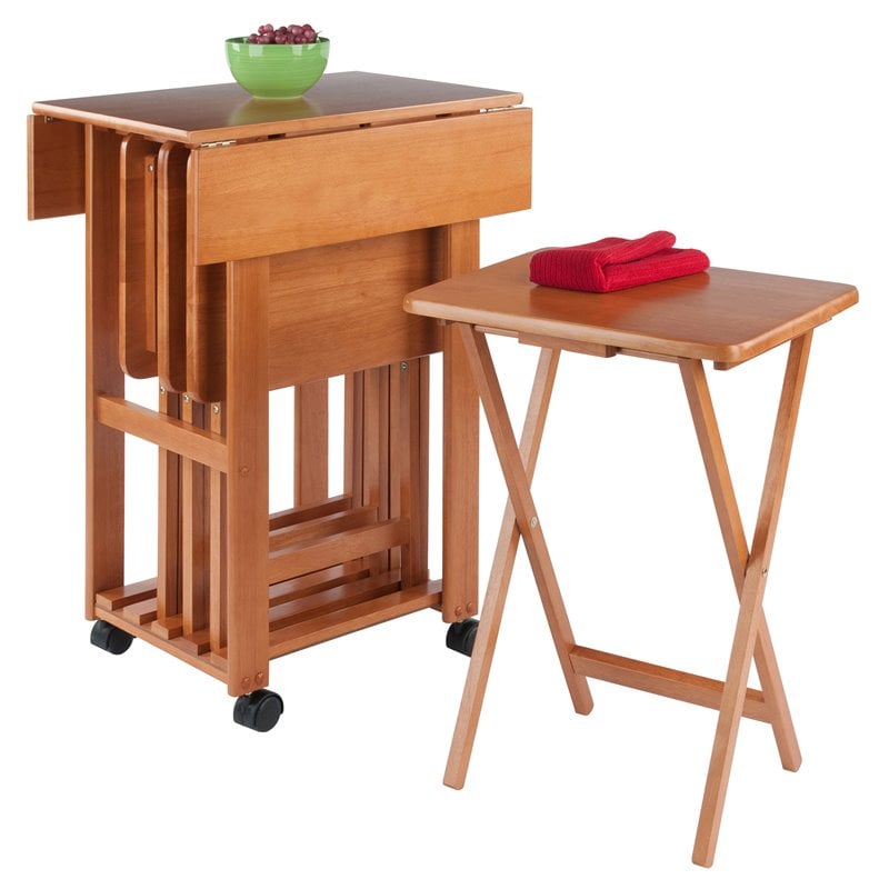 Winsome Sophia 5-Piece Transitional Solid Wood Snack Table Set in Teak