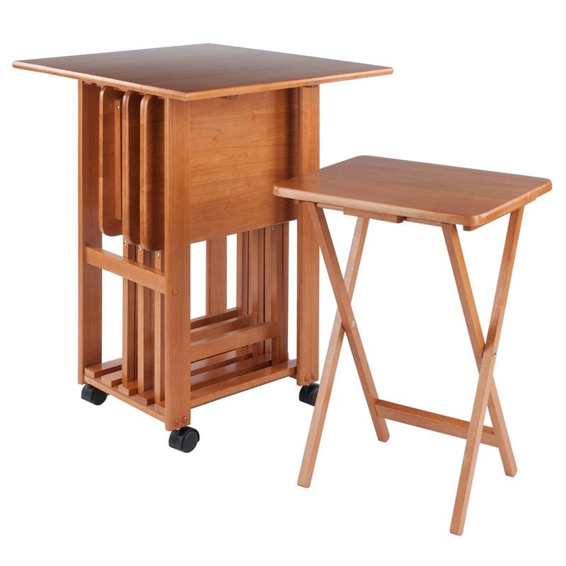 Winsome Sophia 5-Piece Transitional Solid Wood Snack Table Set in Teak
