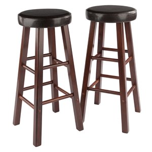 winsome maria faux leather upholstered bar stool in espresso and walnut (set of 2)
