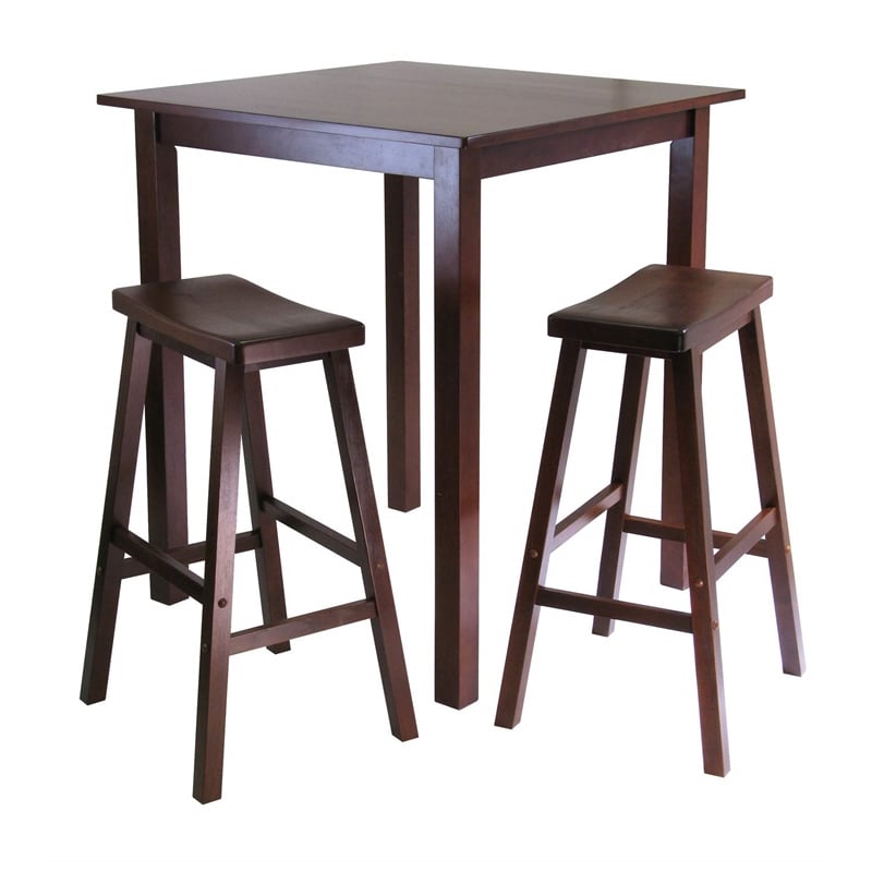 Winsome Parkland 3-Piece Square Transitional Solid Wood Pub Set - Antique Walnut