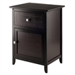 Winsome Eugene Transitional Solid Wood Nightstand with Cabinet in Espresso