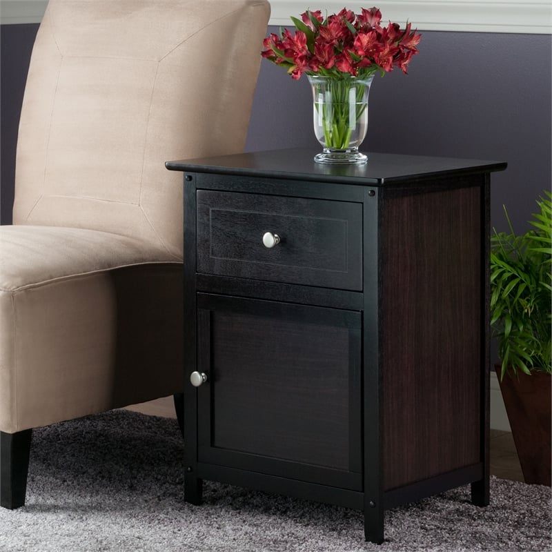 Winsome Eugene Transitional Solid Wood Nightstand with Cabinet in Espresso