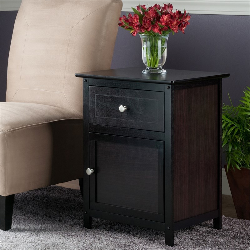 Winsome Eugene Transitional Solid Wood Nightstand with Cabinet in Espresso