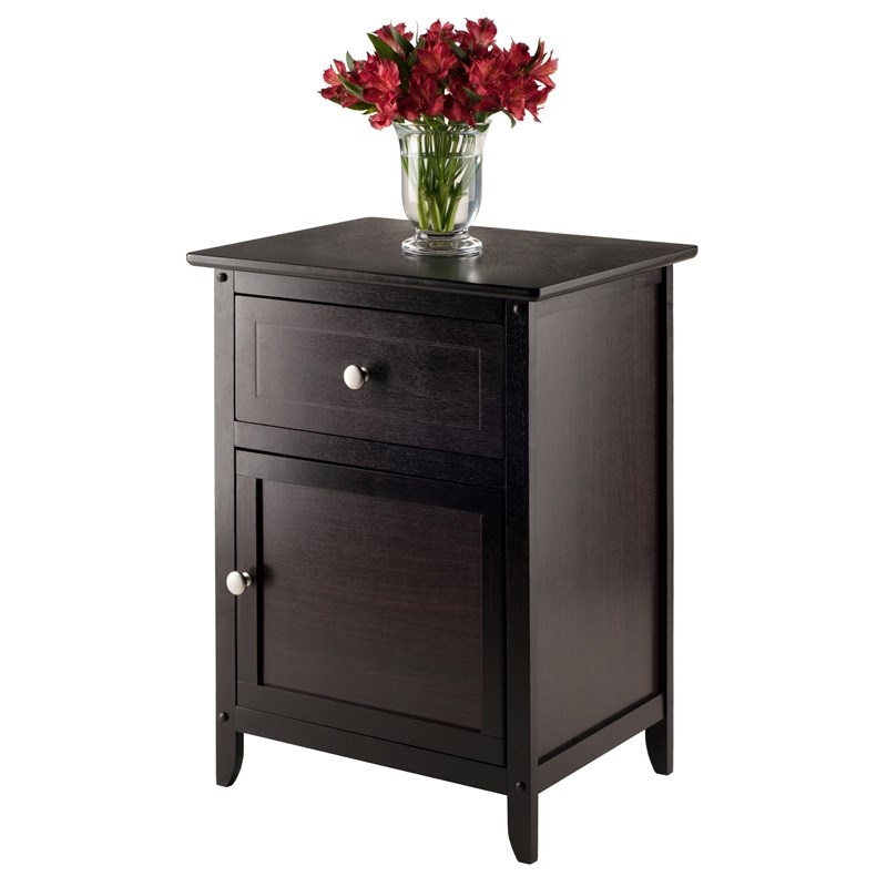 Winsome Eugene Transitional Solid Wood Nightstand with Cabinet in Espresso