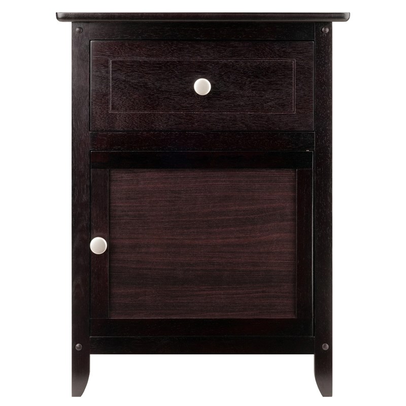 Winsome Eugene Transitional Solid Wood Nightstand with Cabinet in Espresso