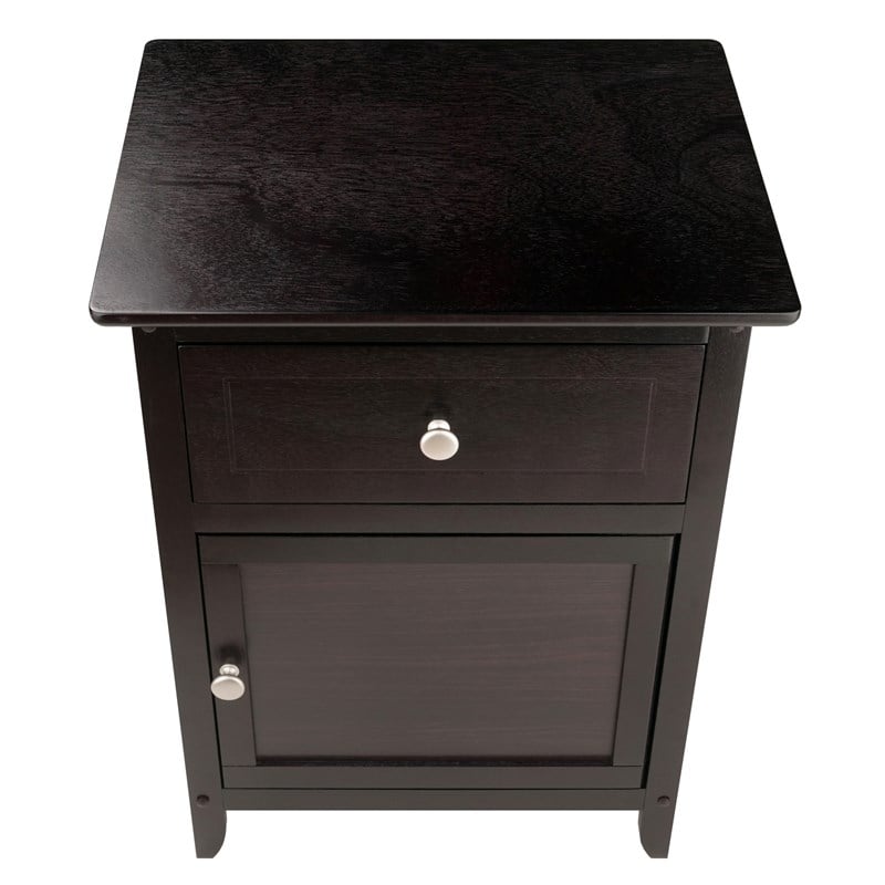 Winsome Eugene Transitional Solid Wood Nightstand with Cabinet in Espresso
