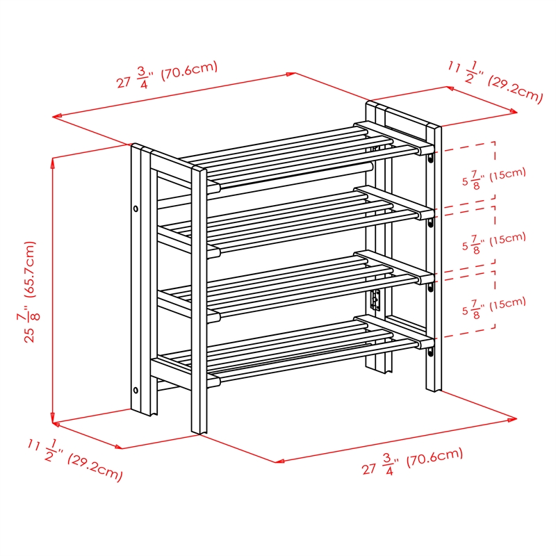 Winsome Clifford 4-Tiers Transitional Solid Wood Shoe Rack in Natural