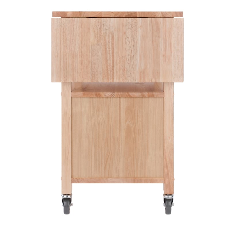 Winsome Rachael Butcher Block Solid Wood Kitchen Cart with Drop Leaf in Natural