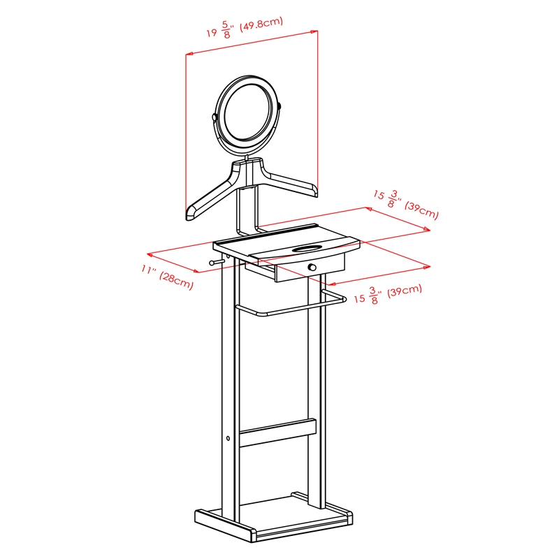 Winsome Alfred Transitional Solid Wood Valet Stand with Mirror in Espresso