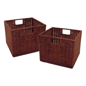 winsome 2 small wired baskets in antique walnut