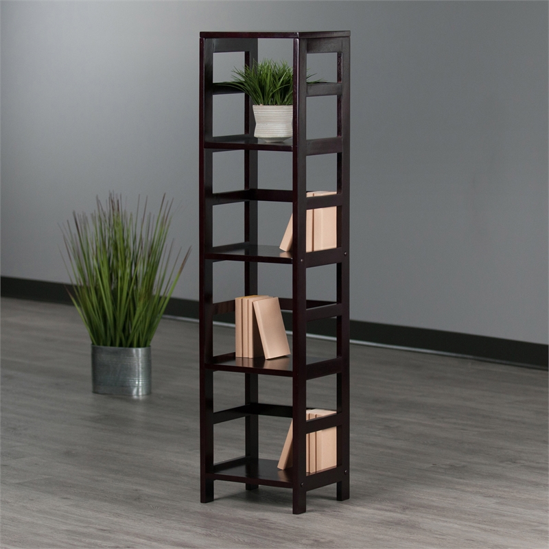 Winsome Leo 4-Section Tall Transitional Solid Wood Storage Book Shelf - Espresso