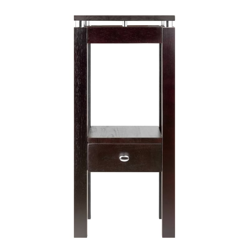 Winsome Linea Transitional Solid Wood End Table with Chrome Accents in Espresso
