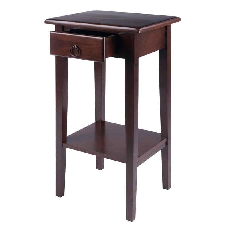 Winsome Regalia Phone Stand Solid Wood Accent Table in Anitque Walnut