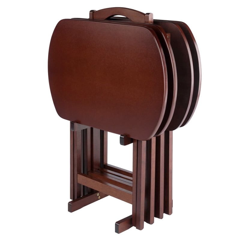 Winsome Corbett 5-Piece Oversize Solid Wood Snack Table Set in Walnut