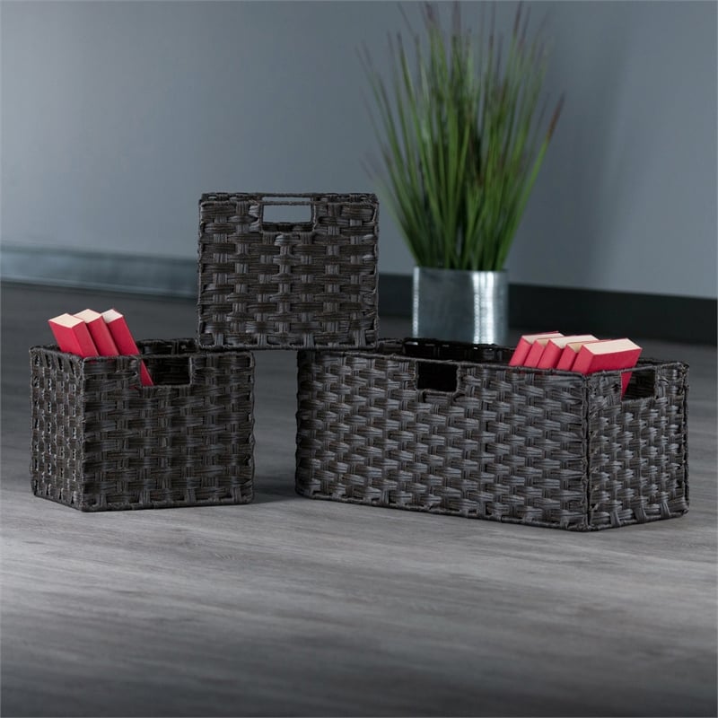 Winsome Melanie 3-Piece Foldable Woven Fiber Wicker / Rattan Basket - Chocolate