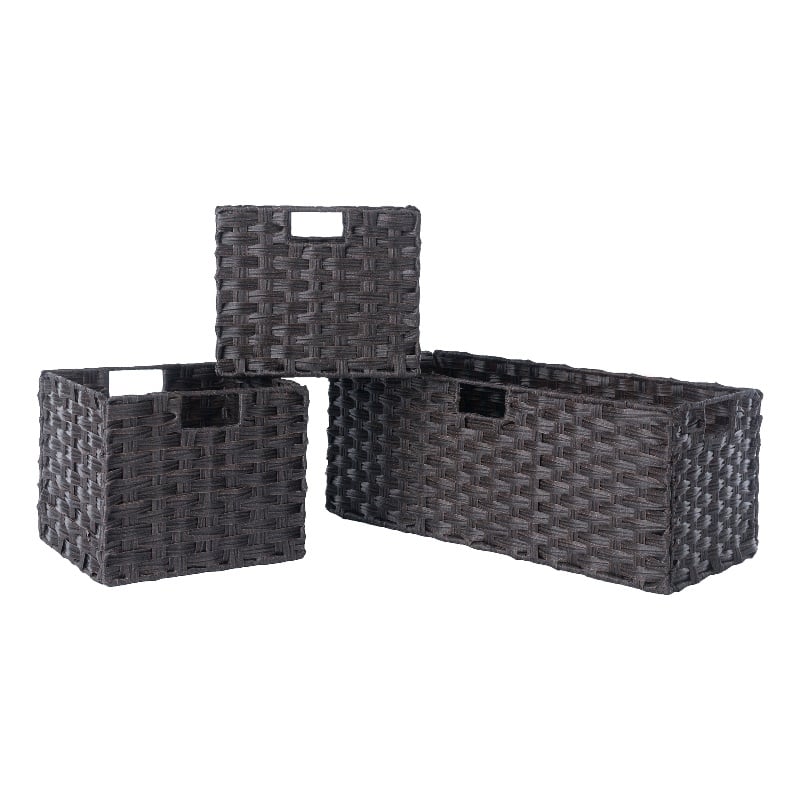 Winsome Melanie 3-Piece Foldable Woven Fiber Wicker / Rattan Basket - Chocolate