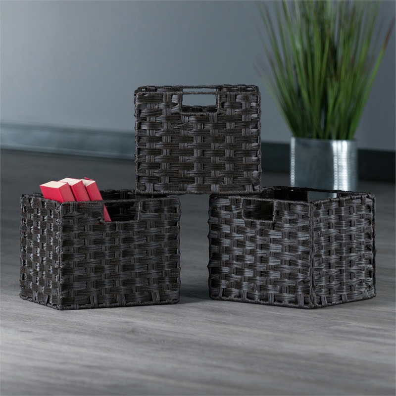 Winsome Melanie 3-Piece Foldable Woven Fiber Wicker / Rattan Basket in Chocolate