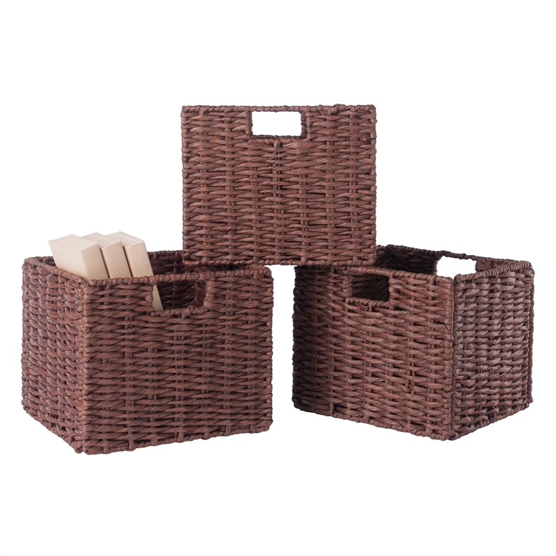 Winsome Tessa 3-Piece Foldable Woven Rope Wicker / Rattan Basket - Walnut