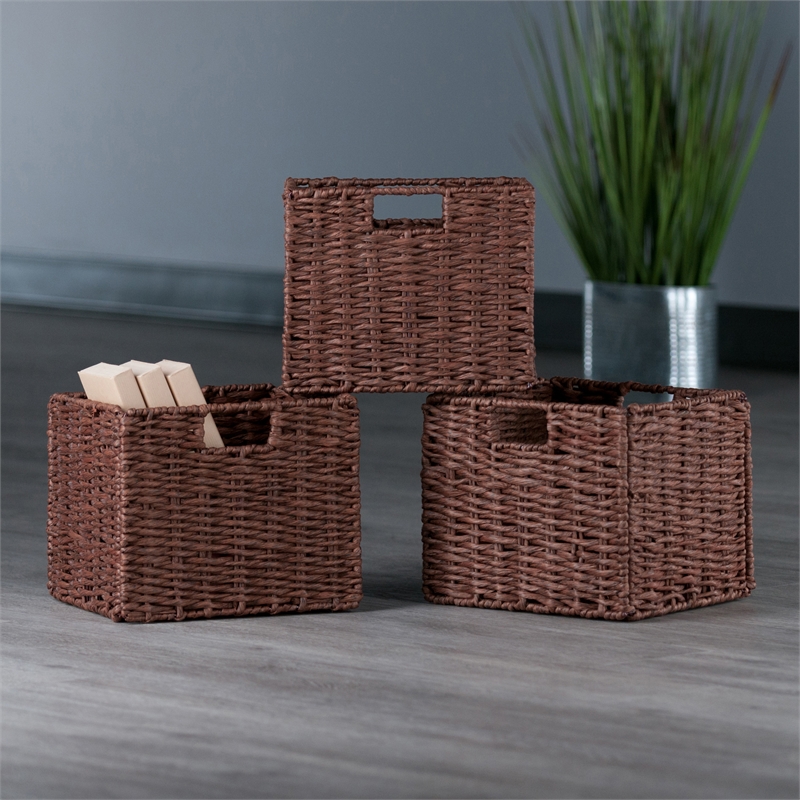 Winsome Tessa 3-Piece Foldable Woven Rope Wicker / Rattan Basket - Walnut