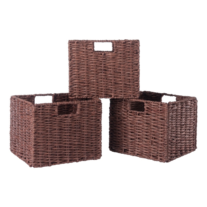 Winsome Tessa 3-Piece Foldable Woven Rope Wicker / Rattan Basket - Walnut