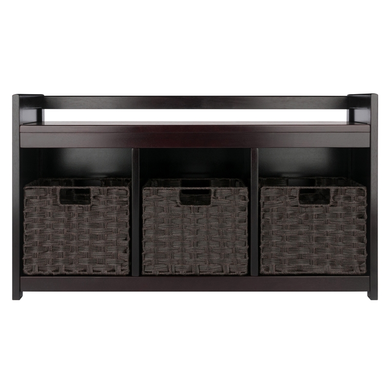 Winsome Addison 4-Piece Storage Solid Wood Bench w/ Baskets - Espresso/Chocolate
