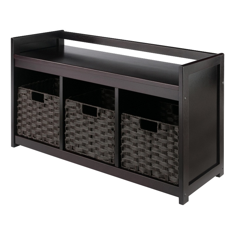 Winsome Addison 4-Piece Storage Solid Wood Bench w/ Baskets - Espresso/Chocolate