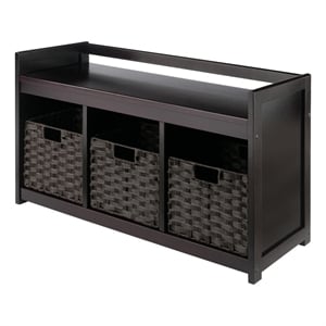 Winsome Addison 4-Piece Storage Solid Wood Bench w/ Baskets - Espresso/Chocolate