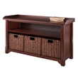 Winsome Milan 4-Piece Storage Solid Wood Bench w/ 3 Foldable Baskets in Walnut