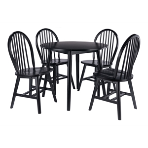 Winsome Moreno 5-Piece Drop Leaf Transitional Solid Wood Dining Set in Black