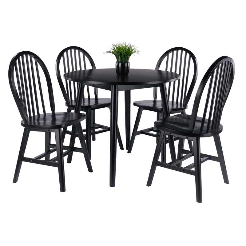 Winsome Moreno 5-Piece Drop Leaf Transitional Solid Wood Dining Set in Black