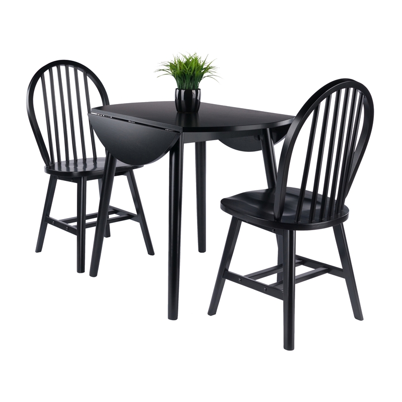 Winsome Moreno 3-Piece Drop Leaf Transitional Solid Wood Dining Set in Black