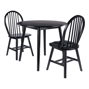 Winsome Moreno 3-Piece Drop Leaf Transitional Solid Wood Dining Set in Black