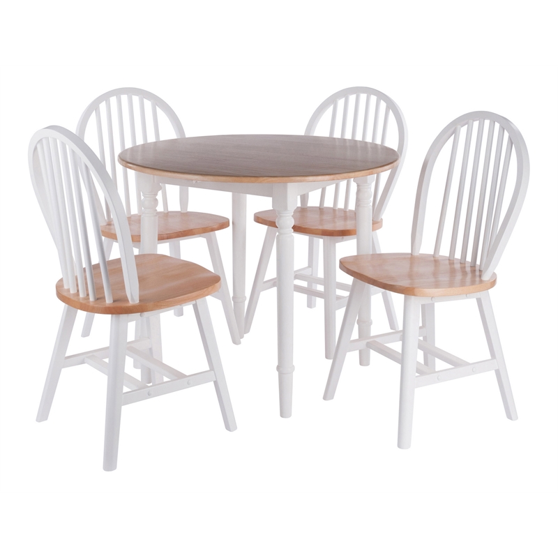 Winsome Sorella 5-Piece Drop Leaf Solid Wood Dining Set in Natural and White
