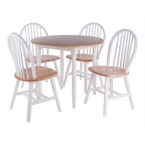 Winsome Sorella 5-Piece Drop Leaf Solid Wood Dining Set in Natural and White